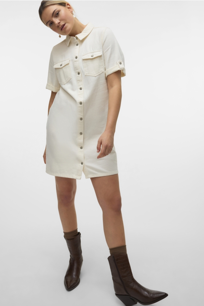 VMJENNIE SS SHORT DENIM DRESS GA NO 10309665 CLOUD DANCER